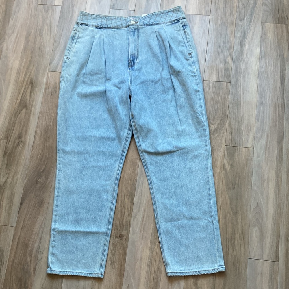 So Super high rise straight woven denim jean pant quilted design waistband 17 33